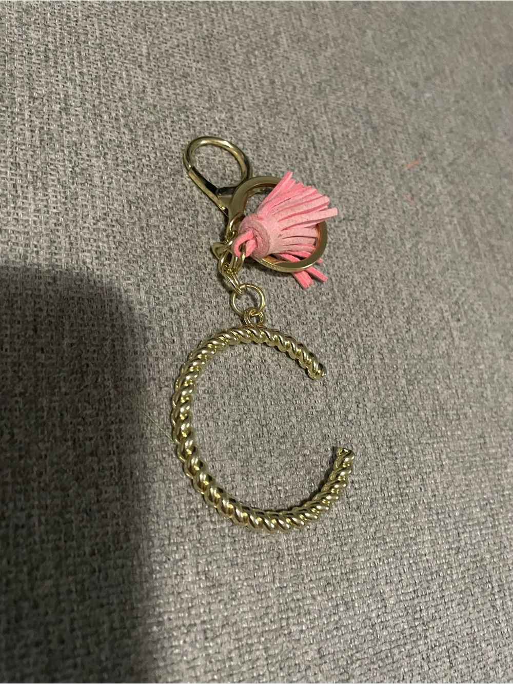 Gold Rope C Initial Keychain with Pink Tassel